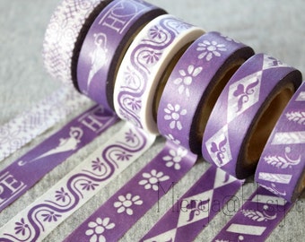 Japanese Washi Tape Set: Purple Decorative Masking Tape, 6 Rolls