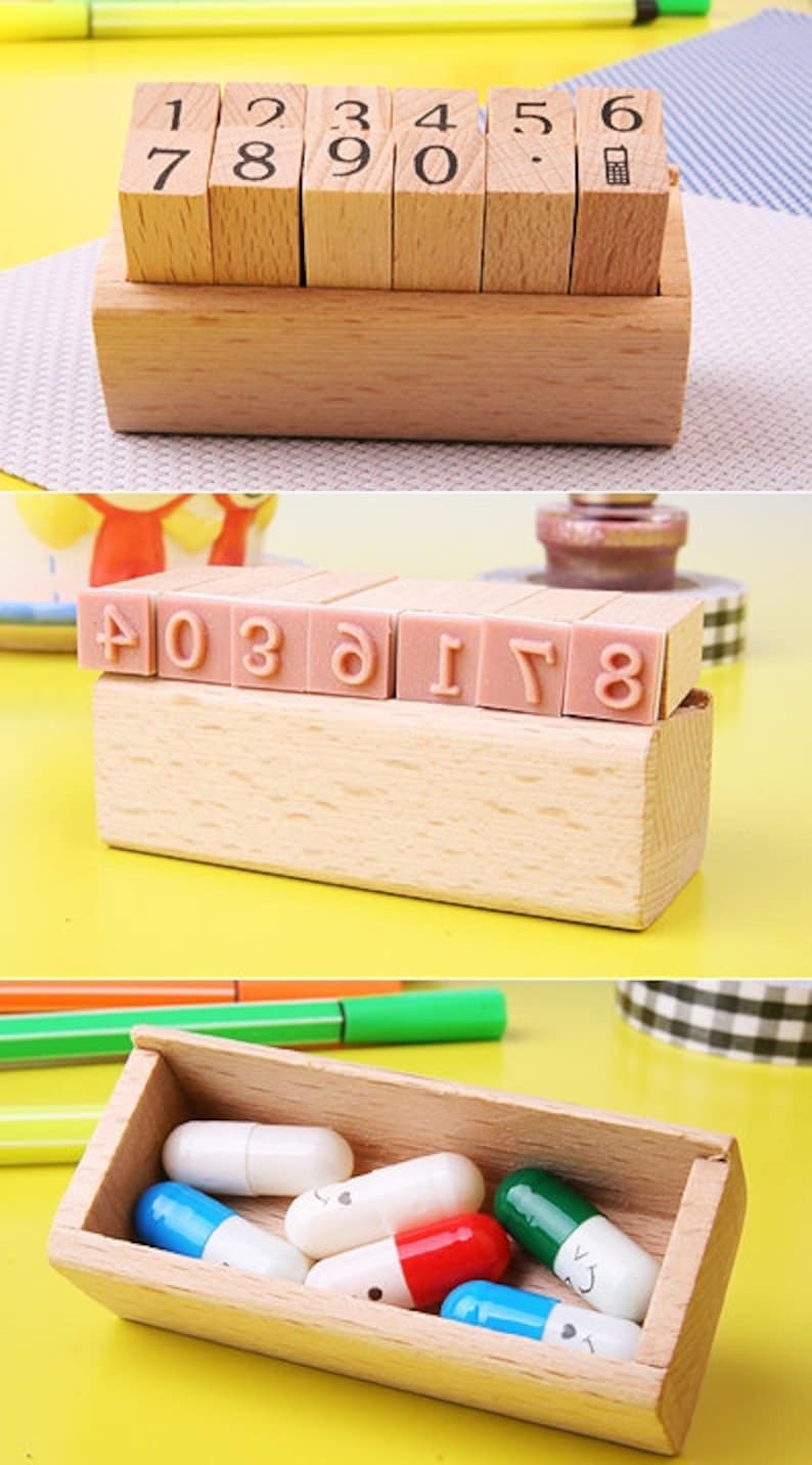 Wooden Rubber Stamps Rubber Stamp Set Number Stamp Set Etsy