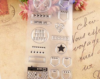 Timbre clair - Timbre en silicone transparent - Timbre en caoutchouc souple - Pour planificateur de bricolage, Journal, Scrapbooking, Déco, Filofax - EM65211