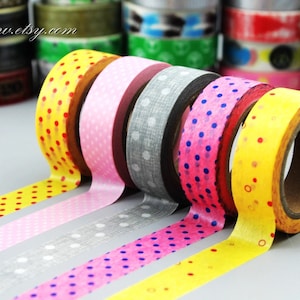 Polka Dot Washi Tape Set: Japanese Masking Tape, 5 Rolls