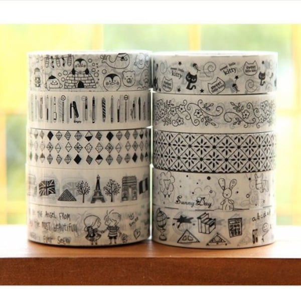 Black and White PVC Tape - Lace Tape Tape - Masking Tape - Deco Tape - Filofax - 1 Roll - EM63407