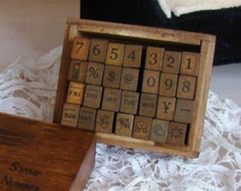 Vintage Number & Symbol Stamps - 28 Piece Wooden Set