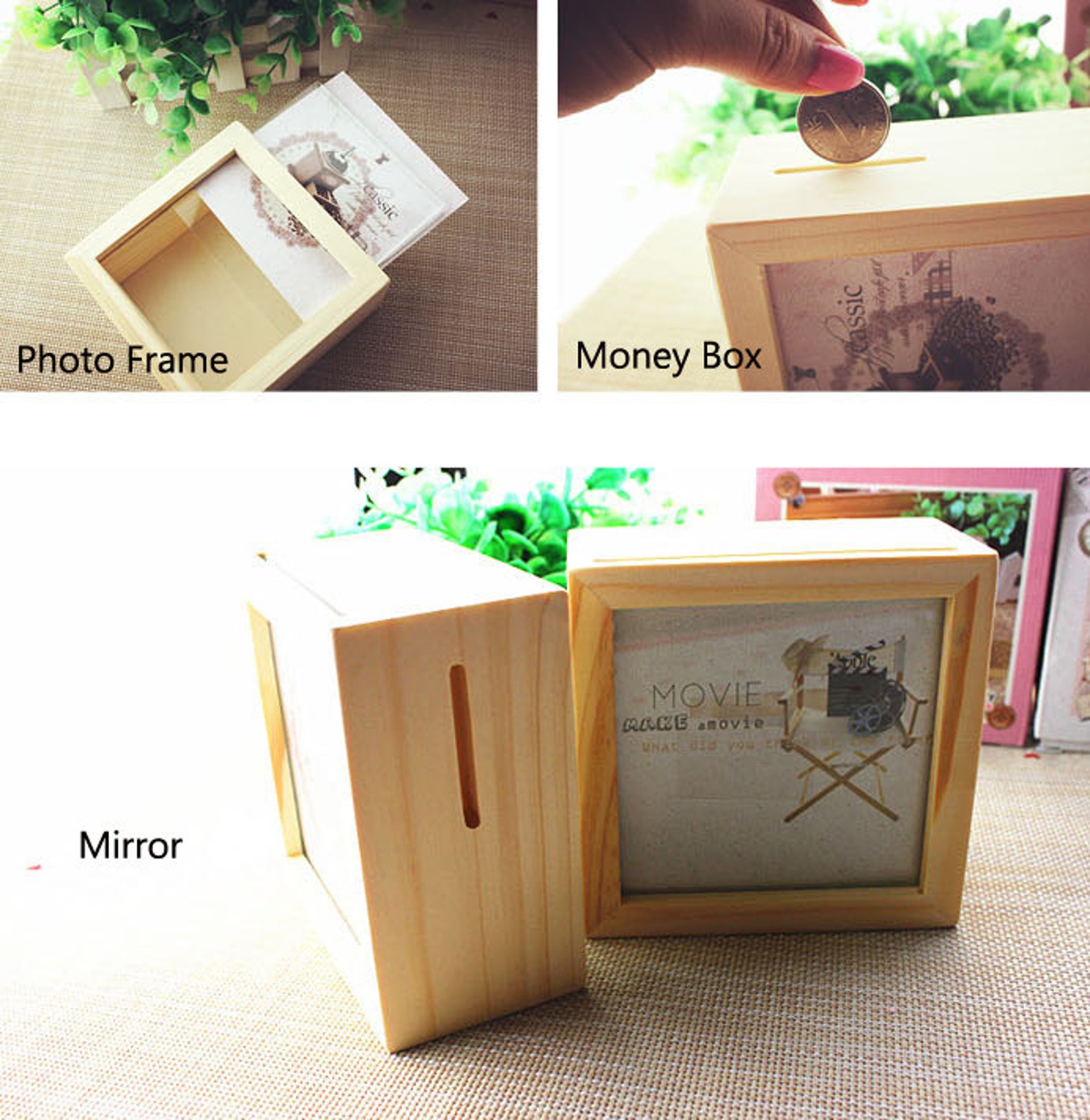 3 IN 1 Natural Wood Box Money Box Mirror Box Photo Frame Etsy