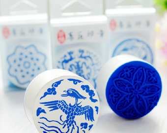 1 Piece Blue and White Porcelain Style Rubber Stamp - Wooden Rubber Stamp - Lace Stamp - Filofax - 6 styles can choose - ME3665