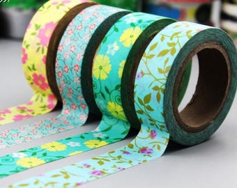 Set de cintas washi florales: cinta de enmascarar japonesa, 4 rollos