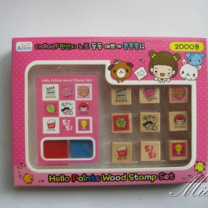 Korean Wood Stamp Set: Diary & Deco Stamps with Ink Pad