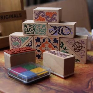 Lace Pattern Wooden Stamp Set: Craft Stamps with Ink Pads
