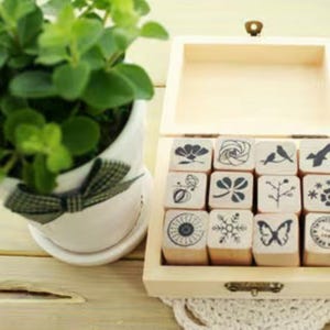 Nature Pattern Rubber Stamps - Wooden Stamp Set (12pcs) image 1