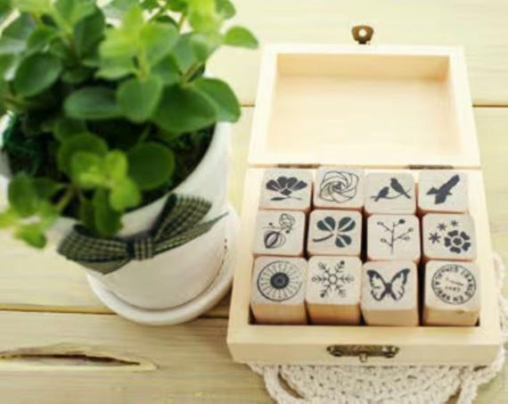 Nature Pattern Rubber Stamps - Wooden Stamp Set (12pcs)