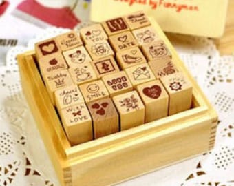 Love Diary Stamp Set - Wooden Rubber Stamp Set - Diary Stamps - 25 pcs-EM62388