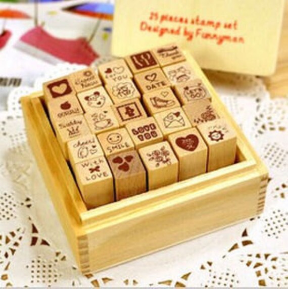Happy Life Diary Stamp Set With Wooden Box, Planner Rubber Stamps, Journal  Stamps 25pcs 