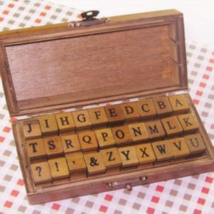 Vintage Alphabet Stamp Set - Wooden Rubber Stamp Set - Diary Stamps - Capital - 30pcs
