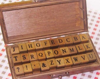 Vintage Wooden Alphabet Stamp Set - 30 Piece Capital Letter Stamps