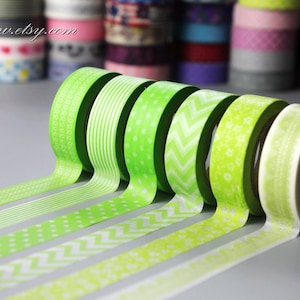 Light Green Washi Tape Set: Japanese Masking Tape, 6 Rolls