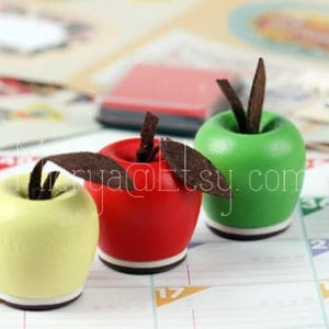Apple Rubber Stamp Set - Wooden Rubber Stamp Set - Diary Stamps - 3 pcs in
