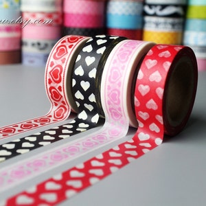 4 Rolls Washi Tapes - Japanese Washi Tape - Masking Tape - Deco Tape - Washi Paper - Filofax - Heart