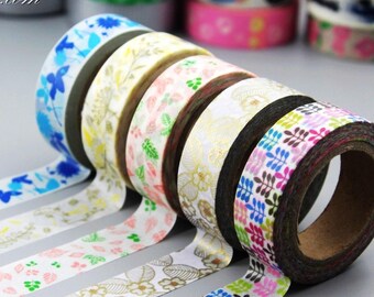 Set de cintas washi florales: cinta de enmascarar japonesa con diseños de hojas (5 rollos)