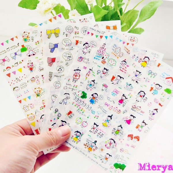 Korean Girl Sticker Set - Diary Sticker - Deco Sticker - Kawaii Sticker - 6 sheets-EM64534