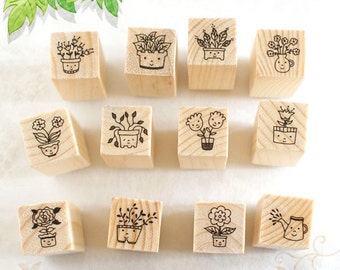 Flower and Smile Stamps Set - Rubber Stamp Set - Diary Stamps - Korean Stamps - 12 pcs in-EM62410