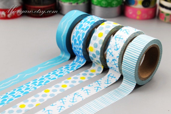 5 Rolls Washi Tapes - Japanese Washi Tape - Masking Tape - Deco Tape -  Washi Paper - Filofax - light blue ver 2-EMS62186