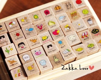 Korean Diary Rubber Stamp Set: Wooden Planner Stamps (40 Pcs)