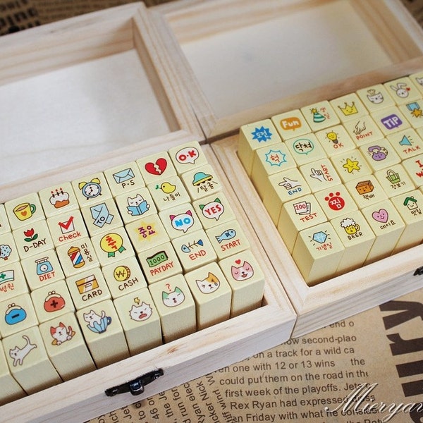 2 Cases Korean Stamp Set - Wood Rubber Stamp - Diary Stamp - Cat Stamp and ToTo Stamp - EMS62303