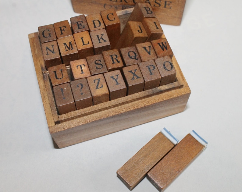 Vintage Alphabet Stamp Set Wooden Rubber Stamp Set Vintage Etsy