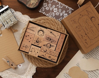 Starry Universe Rubber Stamps: 12 Pcs Deco Stamps