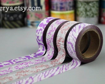 4 Rollen Glitzer Tapes - Japanisches Washi Tape - Masking Tape - Deco Tape - Filofax - Blumen - Leopard Prints-EMS62184