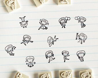 MISS and MR Stamp Set - Rubber Stamp Set - Diary Stamps - Korean Stamps - 12pcs in-EM62412