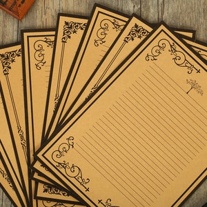 Papelería vintage de papel marrón: papel de escritura ornamentado, 8 hojas