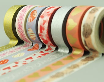 7 Rollen Japanisches Washi Tape: Dekoband mit Herzmuster