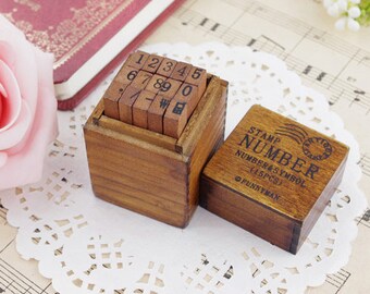 Number Stamps Set - Wooden Rubber Stamp Set - Rubber Stamp Set - Mini Stamps - 15 pcs