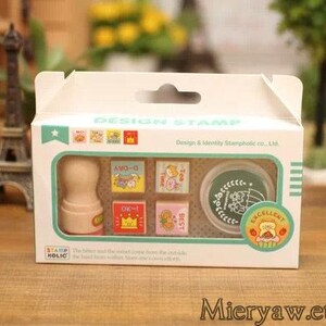 Kawaii Design Stamps and Ink Pad Set - Wood Rubber Stamp - Diary Deco ...