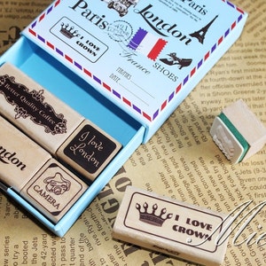 1 Koffer High Quality Vintage Stempel - Gummistempel - Dekostempel - Holzstempel - Tagebuch Stempel - Stil 4