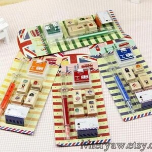 4 SETS - I Love London Series Rubber Stamps and Ink Pads - Wood Stamp - Diary Stamps - filofax