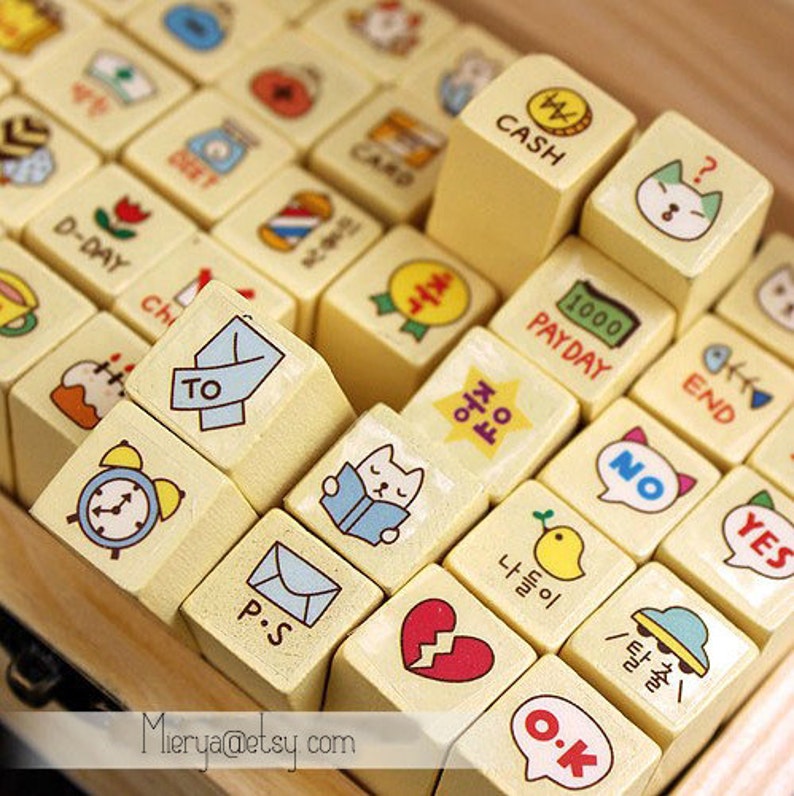 Korean Cat Stamp Set Diary Stamps Wooden Stamps 40 pcs-EM62284 image 1