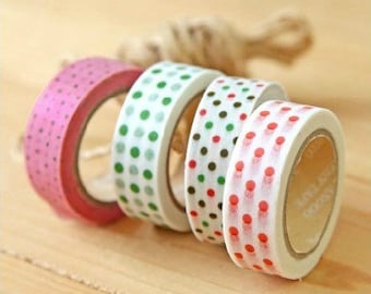Set di nastri washi giapponesi: nastro adesivo a pois, 4 rotoli