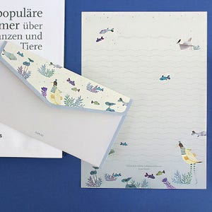 Juego de papelería y sobres estilo pájaros y peces, Papel de escribir, Papel de carta, Invitación, Fiesta, Filofax, Diario
