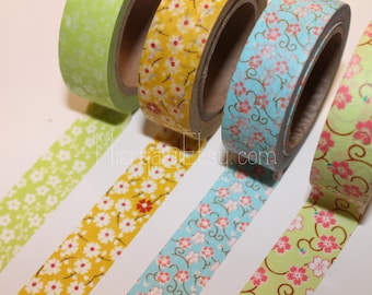 Set de cintas washi florales: cinta de enmascarar de papel japonesa, 4 rollos