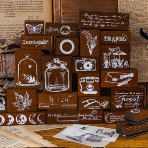 Timbro di gomma in legno - Timbro vintage - Timbro decorativo - 4 stili