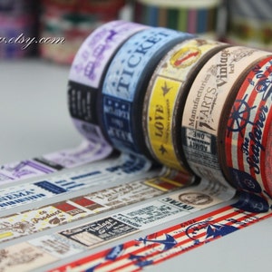 Japanese Washi Tape Set: Vintage Ticket Designs, Scrapbook Masking (5 Rolls)