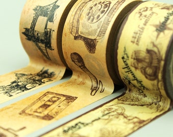 3 Rolls Japanese Washi Tape: Vintage Scrapbook Masking Tape (30mm)