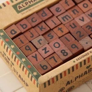 Juego de sellos con letras del alfabeto de alta calidad - Sello de goma - Sello de madera - Letras minúsculas (forma manuscrita)