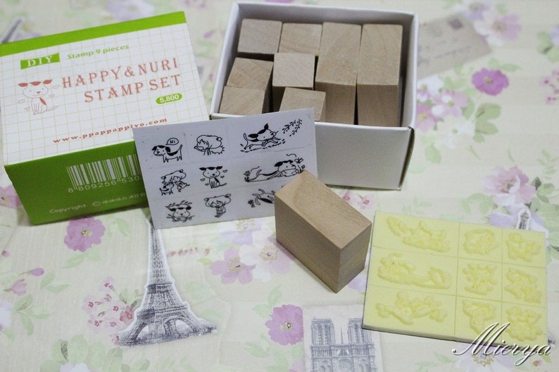 Wood Stamp 9 pcs-EM62409 DIY Korean Rubber Stamp Diary Stamp Dog Stamp Deco Stamp