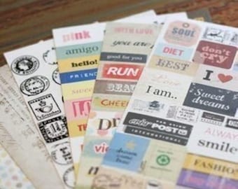 Paper Sticker Set - Vintage Stamp Stickers - Deco Sticker Set - Diary Sticker - 6 sheets