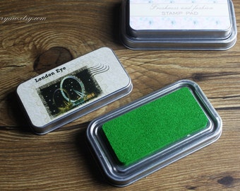 Almohadilla de tinta verde para sellos de caucho - Tela, madera y papel