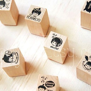 Girl Deco Stamp Set (with ink pad) - Wooden Rubber Stamp Set - Rubber Stamp Set - 3 styles