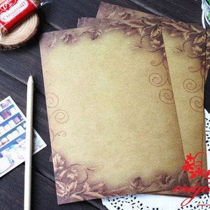 8 feuilles de papier à lettres brun style vintage - papeterie - papier à lettre - papier brun - Filofax