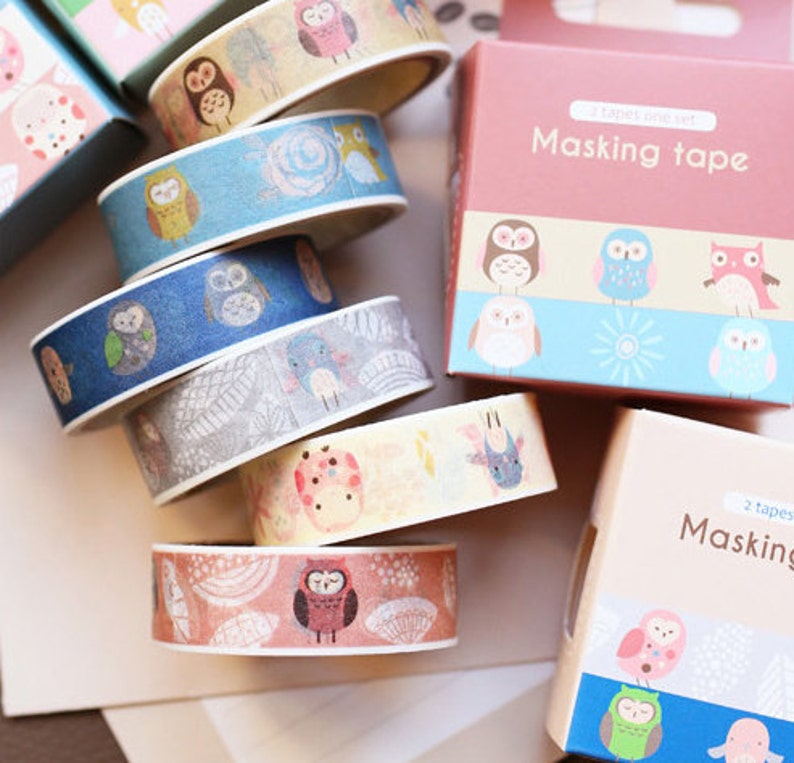 4 SETS Owl Style Washi Tapes Japanese Washi Tape Masking Etsy